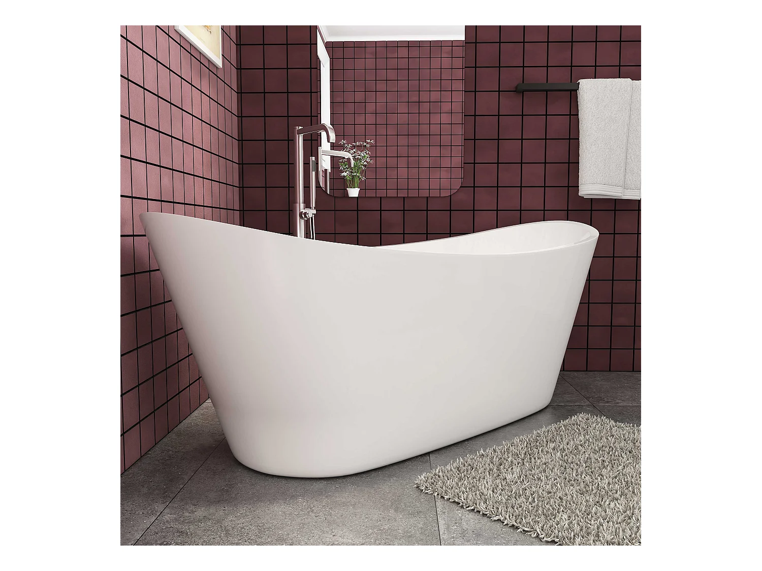 170x72x65 cm freistehende Badewanne  Schiffsbadewanne   Acrylbadewanne