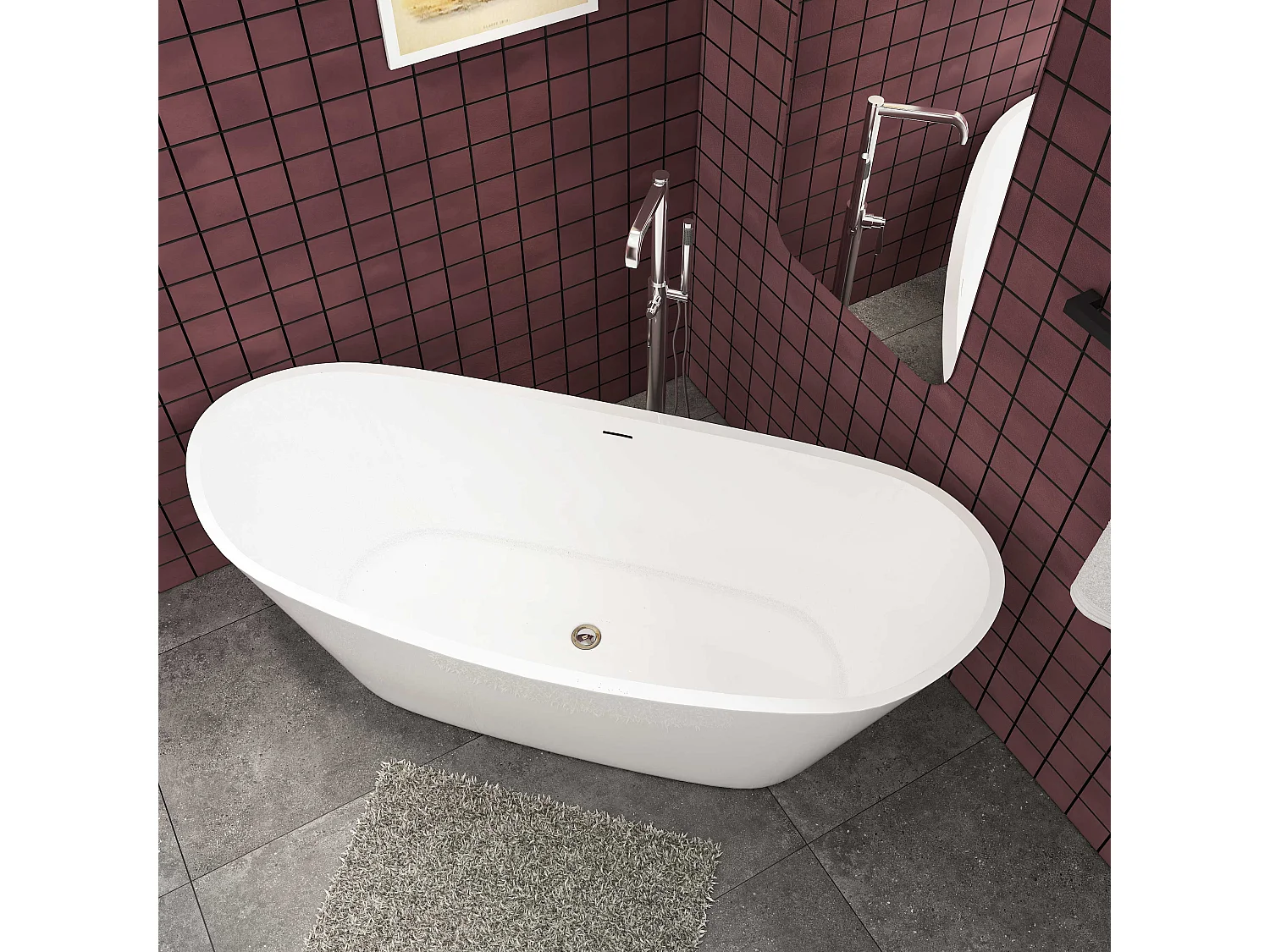 170x72x65 cm freistehende Badewanne  Schiffsbadewanne   Acrylbadewanne