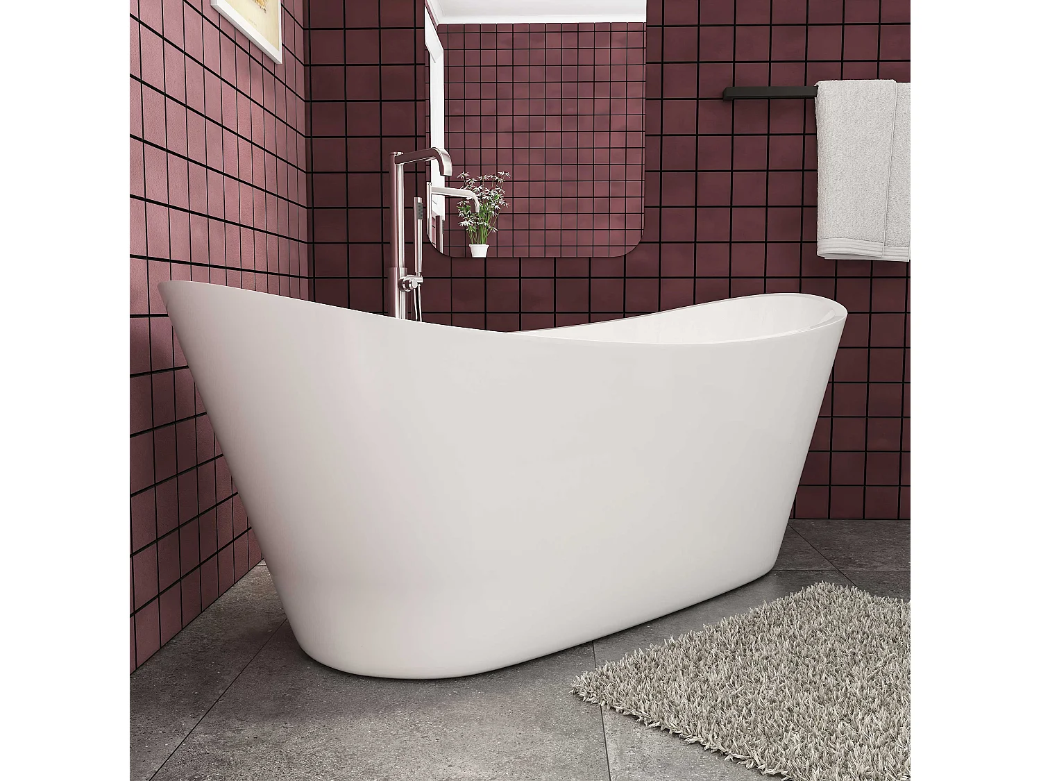 170x72x65 cm freistehende Badewanne  Schiffsbadewanne   Acrylbadewanne