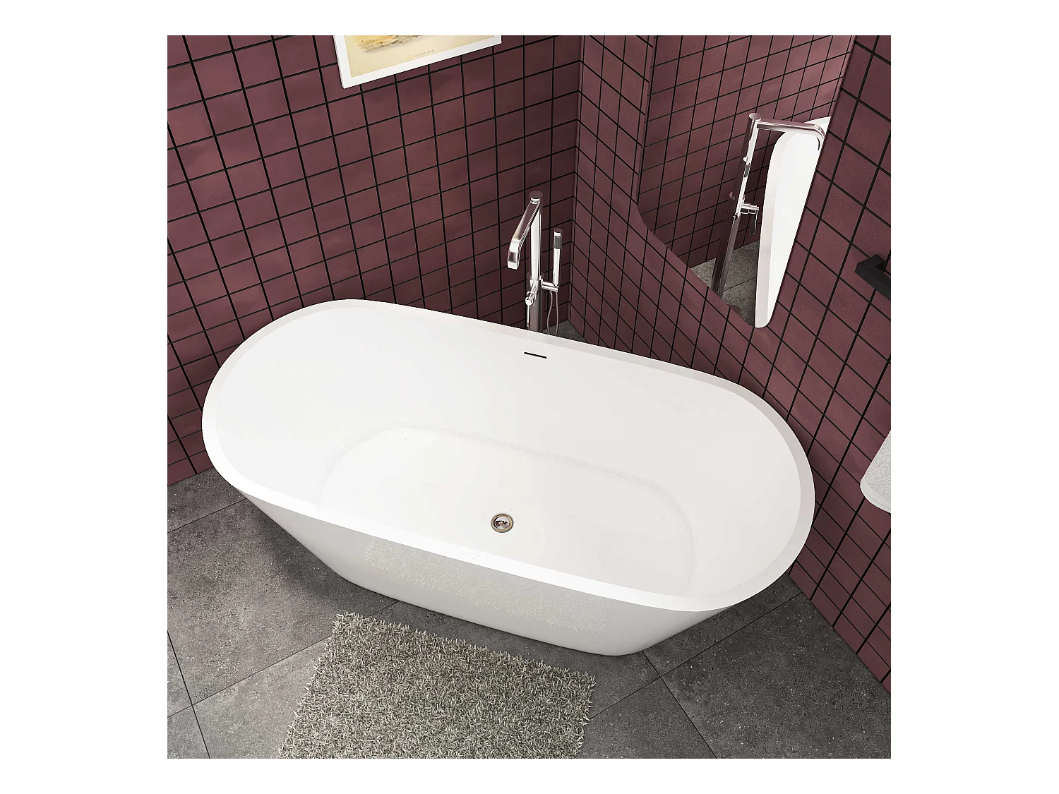 170x80x58 cm freistehende Badewanne  Schiffsbadewanne   Acrylbadewanne