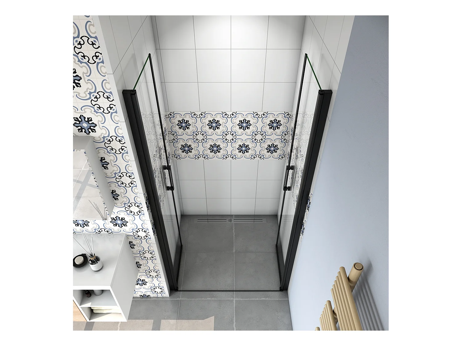 8mm 100x200xcm NanoGlas Schwarze Walkin Pendeltür Drehtür Duschkabine Duschwanne