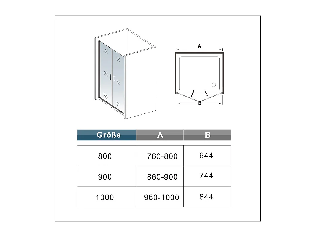 8mm 100x200xcm NanoGlas Schwarze Walkin Pendeltür Drehtür Duschkabine Duschwanne