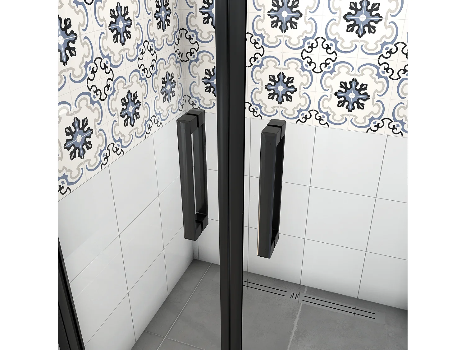 8mm 100x200xcm NanoGlas Schwarze Walkin Pendeltür Drehtür Duschkabine Duschwanne