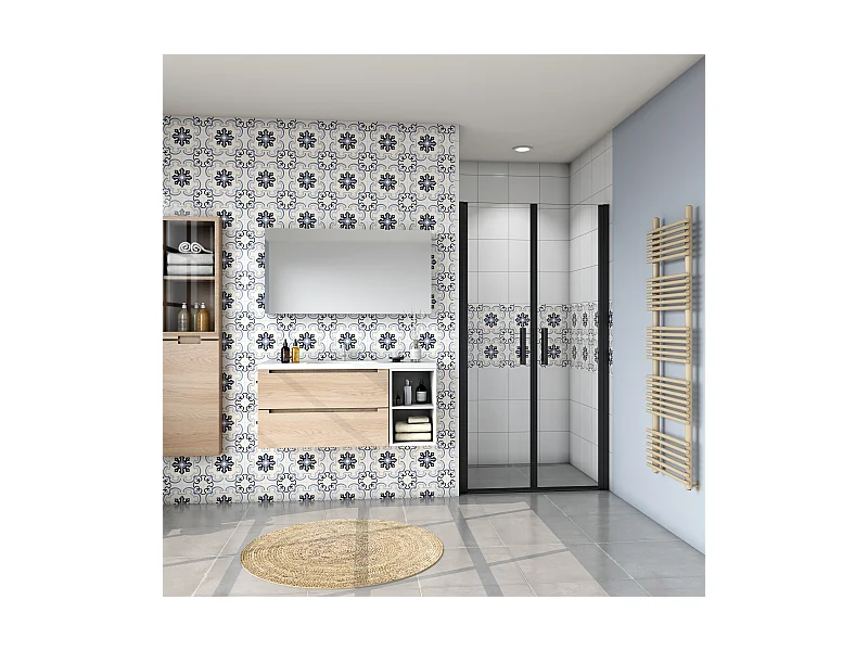 8mm 90x200xcm NanoGlas Schwarze Walkin Pendeltür Drehtür Duschkabine Duschwanne