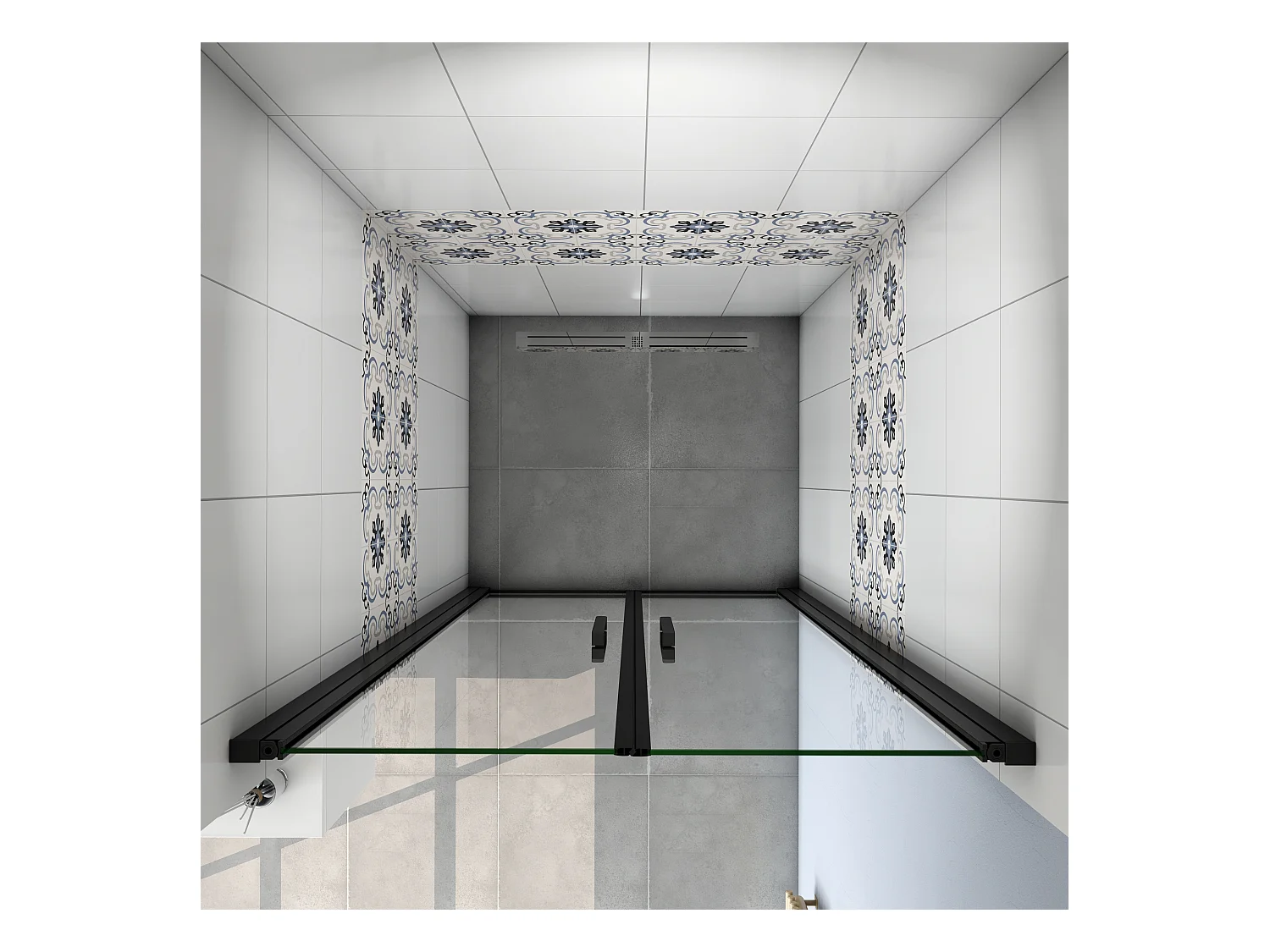 8mm 90x200xcm NanoGlas Schwarze Walkin Pendeltür Drehtür Duschkabine Duschwanne