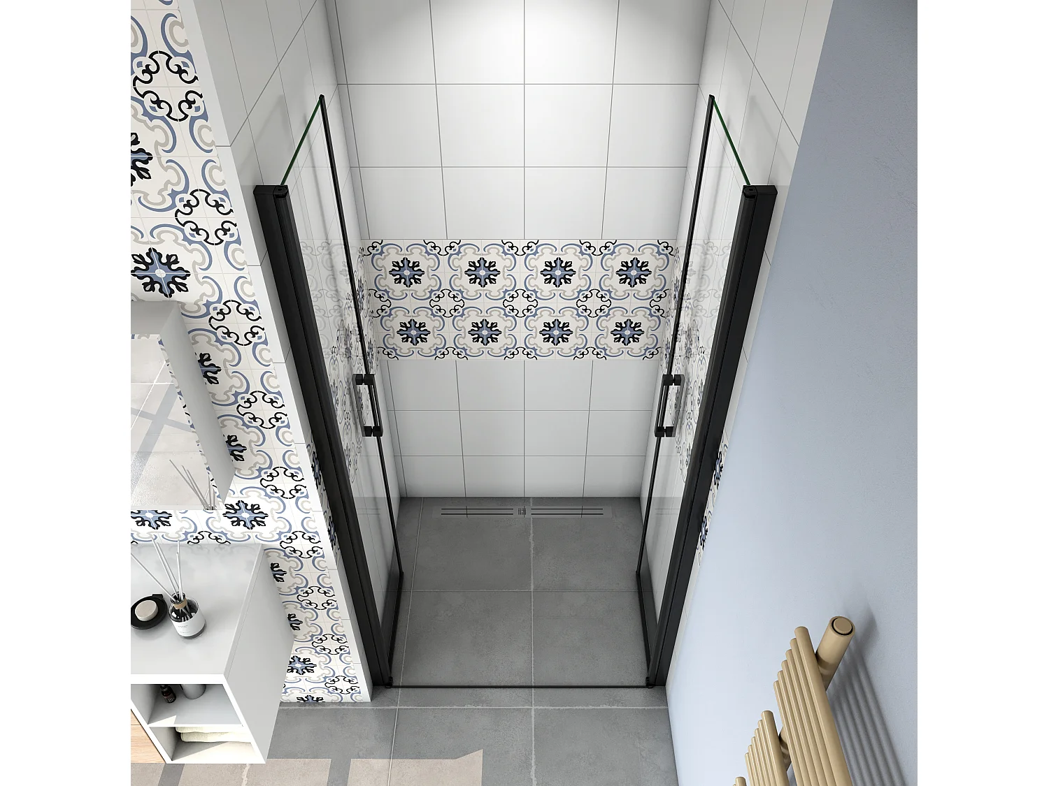 8mm 90x200xcm NanoGlas Schwarze Walkin Pendeltür Drehtür Duschkabine Duschwanne