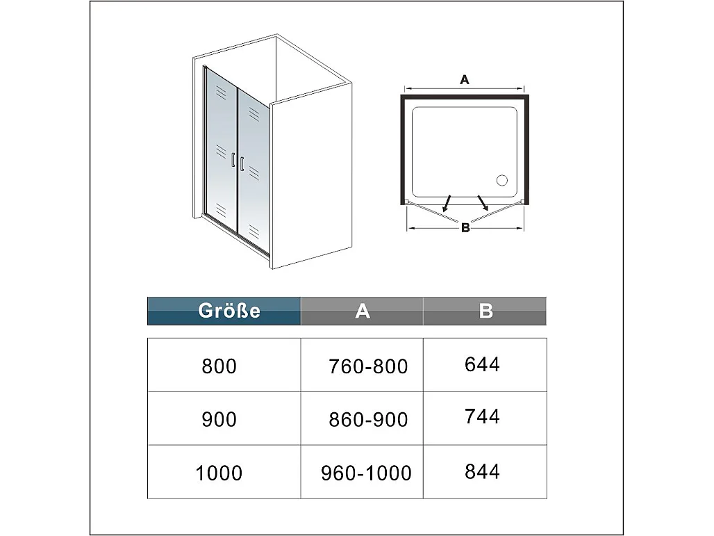 8mm 90x200xcm NanoGlas Schwarze Walkin Pendeltür Drehtür Duschkabine Duschwanne
