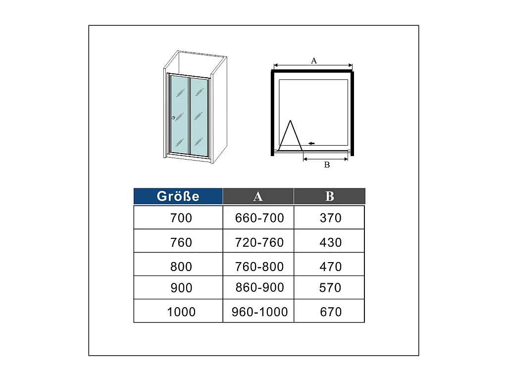 5mm 100x185cm Sicherheitsglas Duschkabine Falttür Duschtür Duschabtrennung
