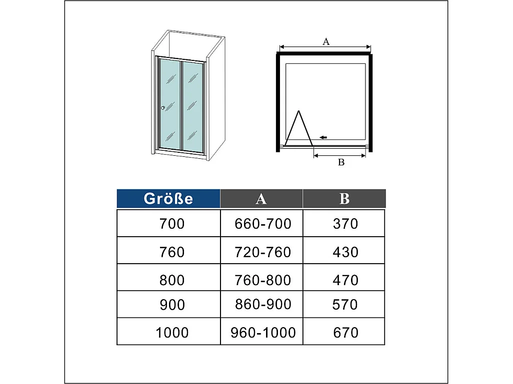5mm 100x185cm Sicherheitsglas Duschkabine Falttür Duschtür Duschabtrennung