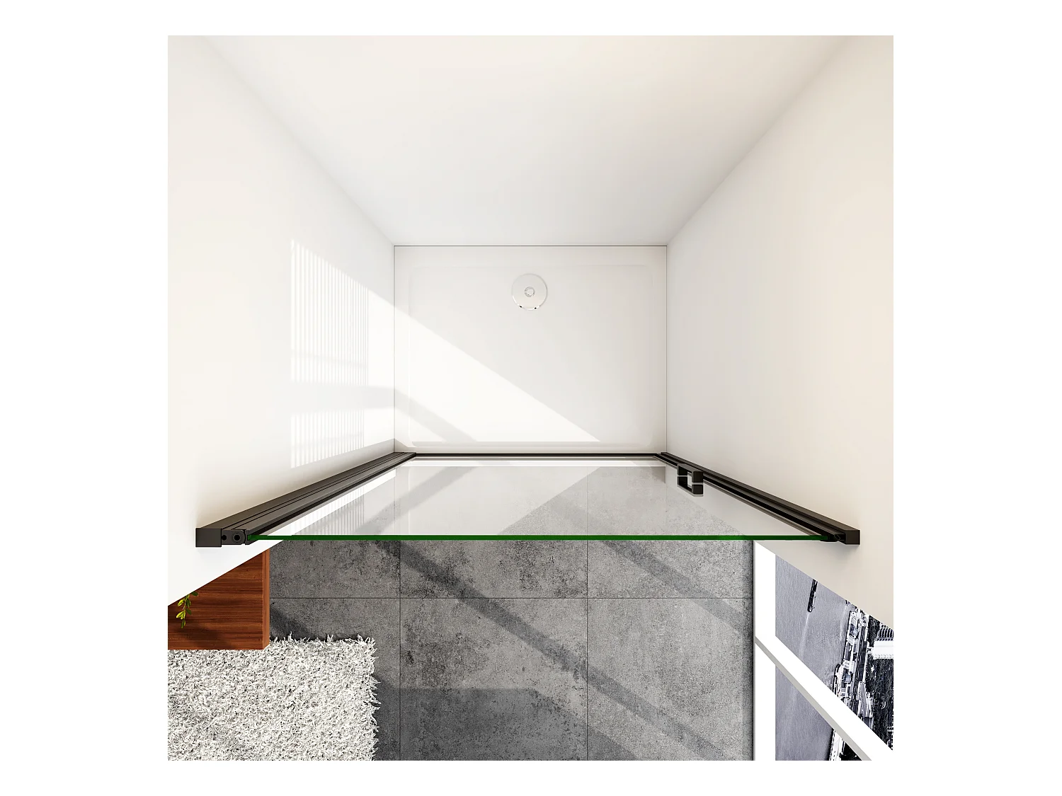 8mm 100x200cm Schwarze Walkin Pendeltür Drehtür Duschkabine Duschwanne