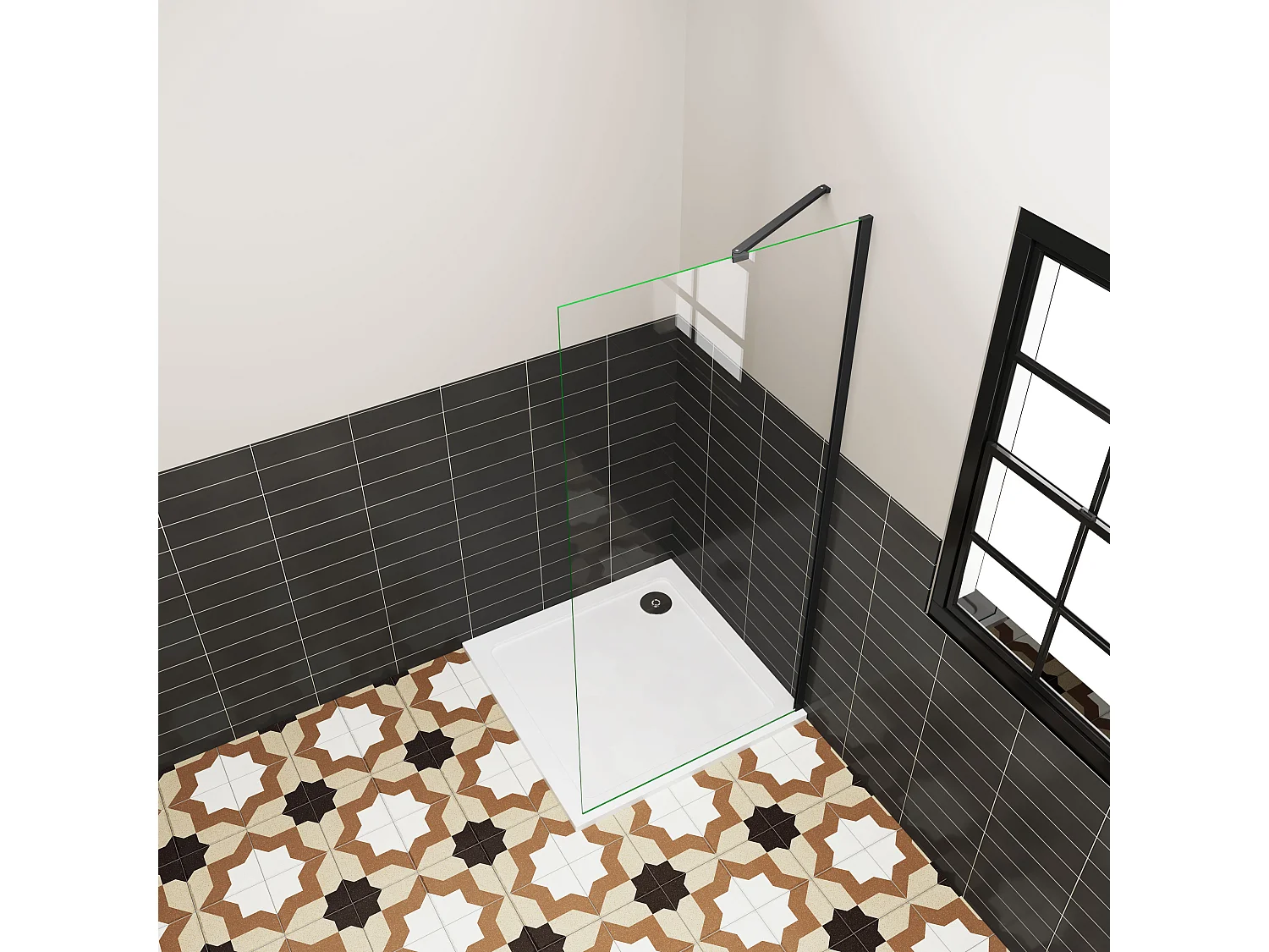 76x185 cm Sicherheitsglas walkin Duschtür Dsuche Duschabtrennung  500mm Stützstange Schwarz