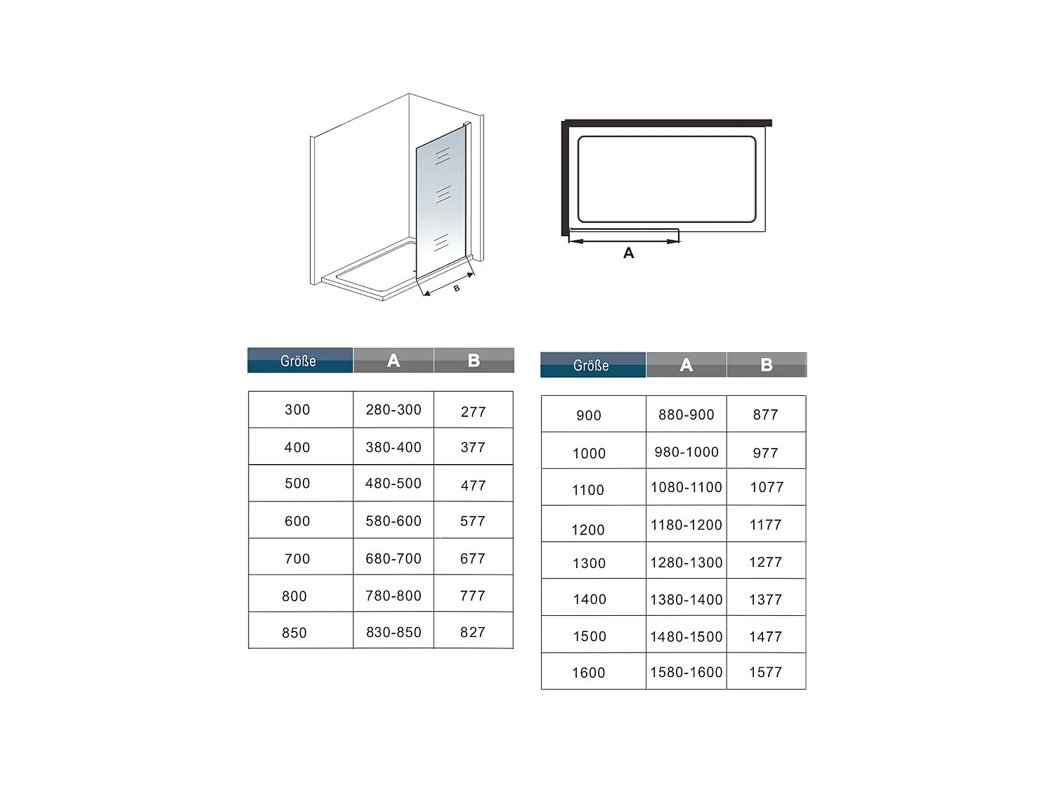 90x200cm Walk in Duschwand Panel Seitenwand Dussche 8mm NANO Glas 40cm Wasserschutzglas