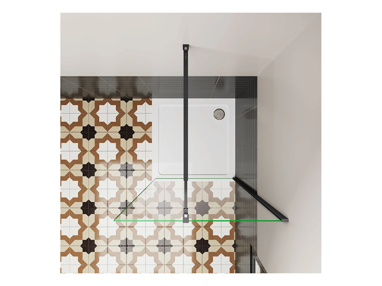 70x185 cm Sicherheitsglas walkin Duschtür Dsuche Duschabtrennung  730-1200mm Stützstange Schwarz