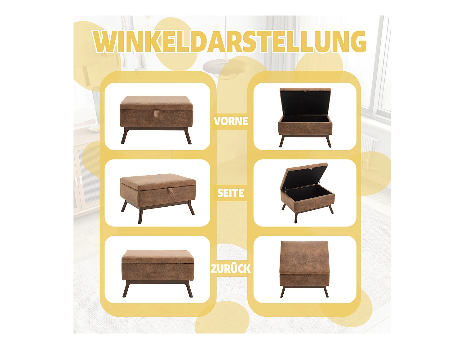 Pouf Coffre Multifonction en Microfibre Taupe  - Design Rétro Chic - Assise, Rangement et Déco pour Maison