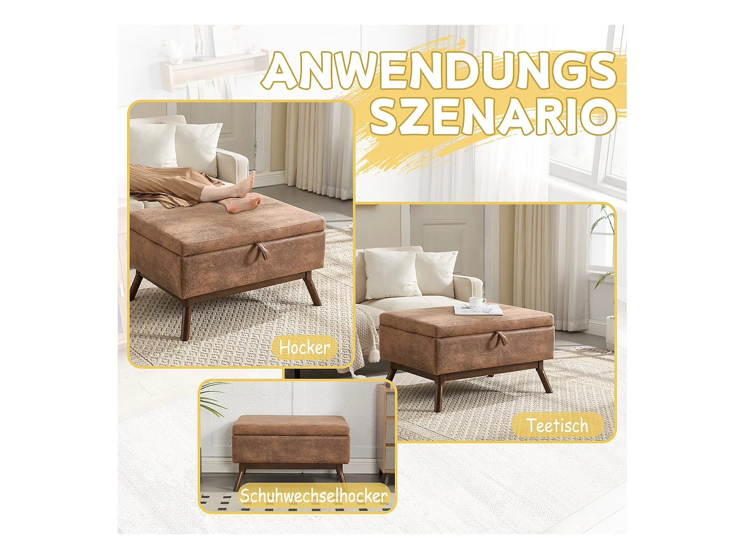 Pouf Coffre Multifonction en Microfibre Taupe  - Design Rétro Chic - Assise, Rangement et Déco pour Maison