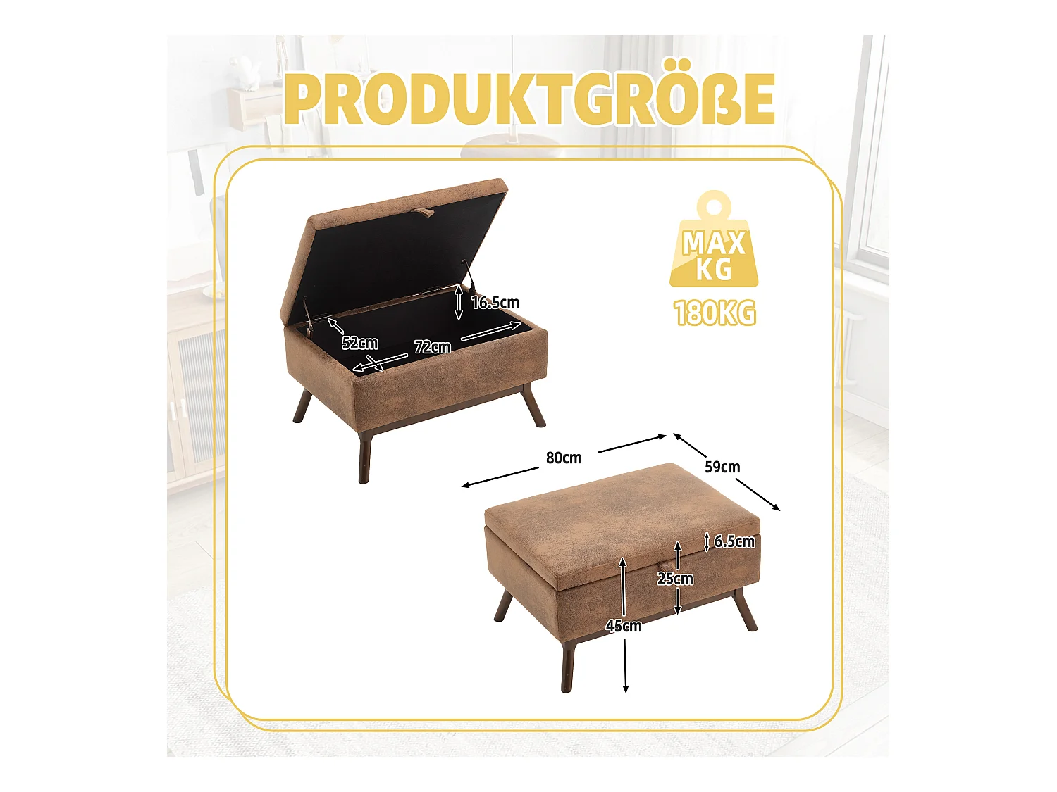 Pouf Coffre Multifonction en Microfibre Taupe  - Design Rétro Chic - Assise, Rangement et Déco pour Maison