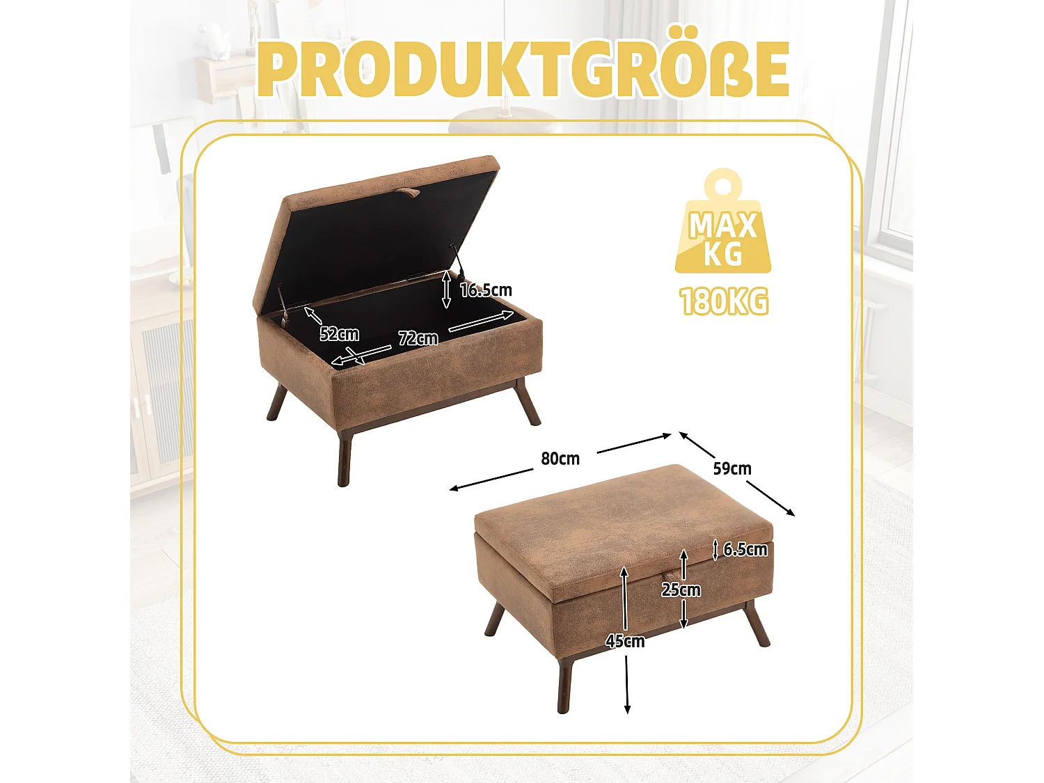 Pouf Coffre Multifonction en Microfibre Taupe  - Design Rétro Chic - Assise, Rangement et Déco pour Maison