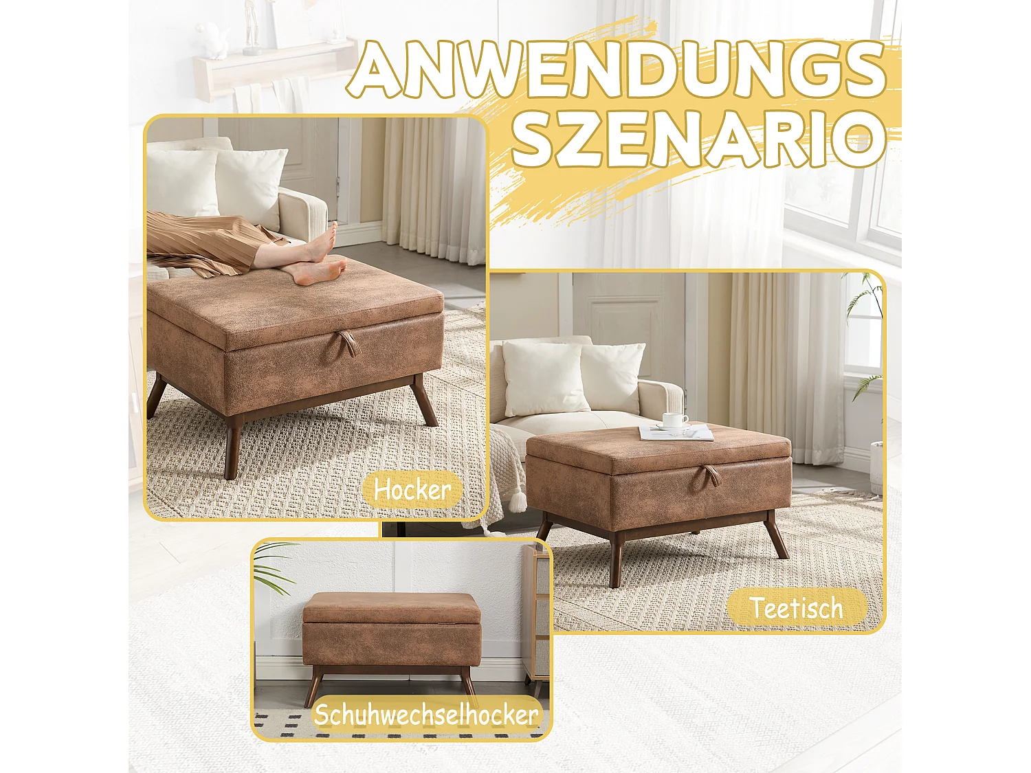 Pouf Coffre Multifonction en Microfibre Taupe  - Design Rétro Chic - Assise, Rangement et Déco pour Maison