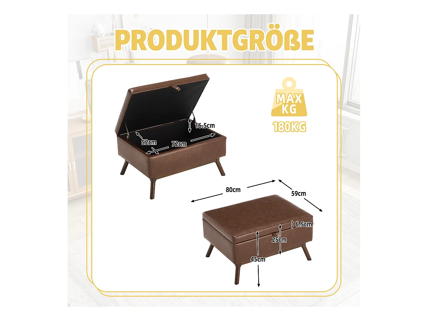 Pouf Coffre Multifonction en Simili Cuir Marron - Design Rétro Chic - Assise, Rangement et Déco pour Maison