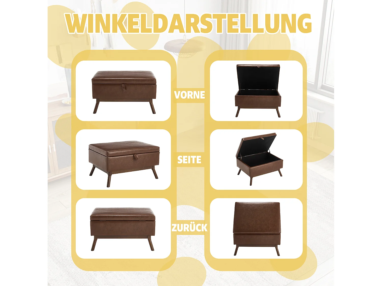 Pouf Coffre Multifonction en Simili Cuir Marron - Design Rétro Chic - Assise, Rangement et Déco pour Maison