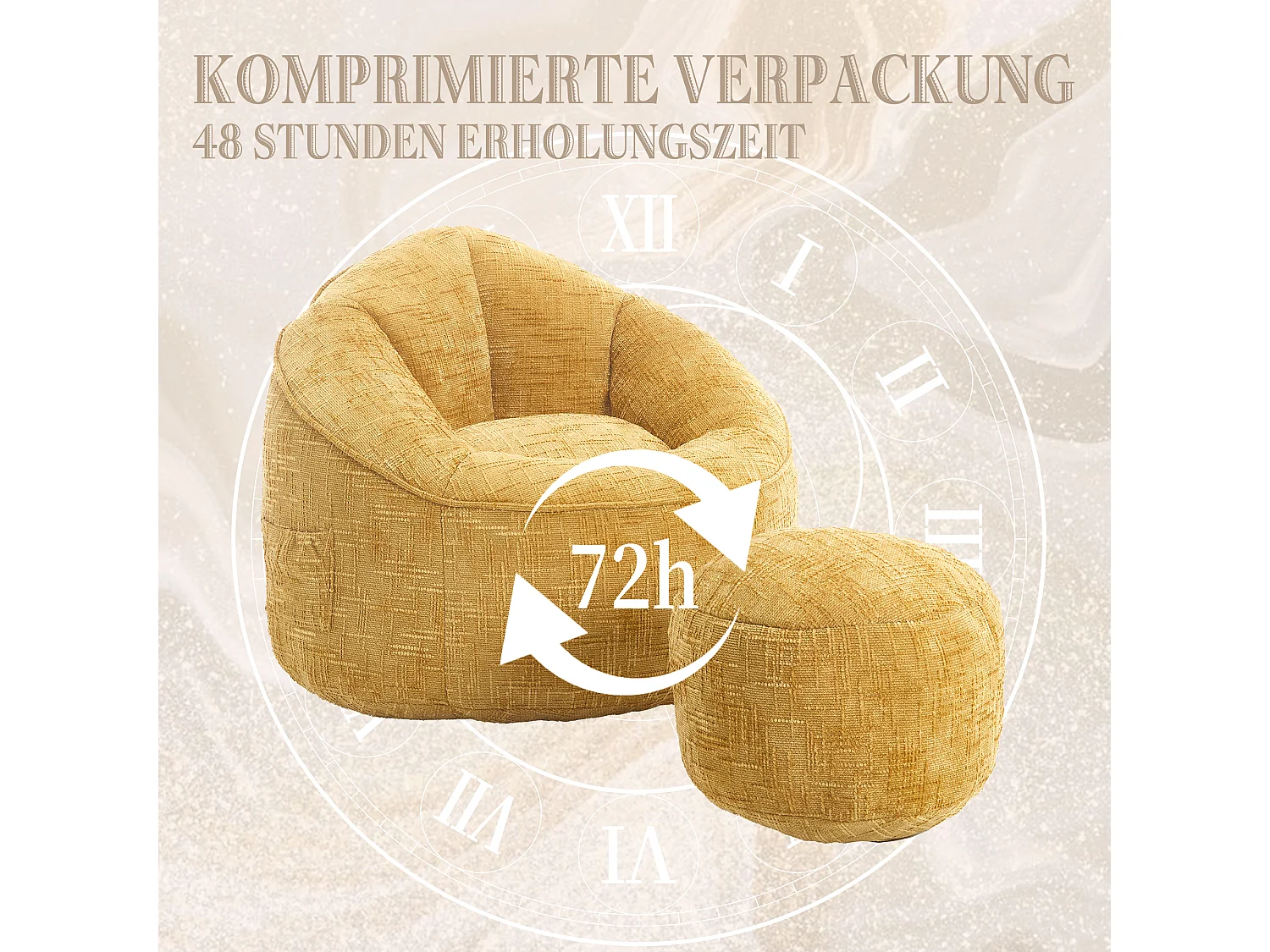 Pouf poire velours chenille jaune - ultra confortable – repose‑pieds inclus – poches latérales – parfait pour salon et chambre