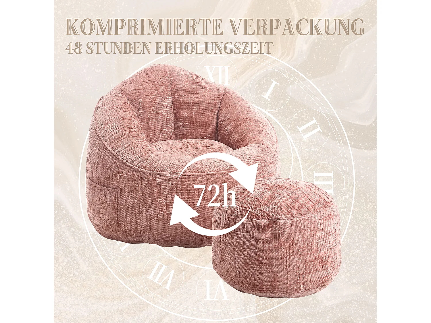 Pouf poire velours chenille rose - ultra confortable – repose‑pieds inclus – poches latérales – parfait pour salon et chambre