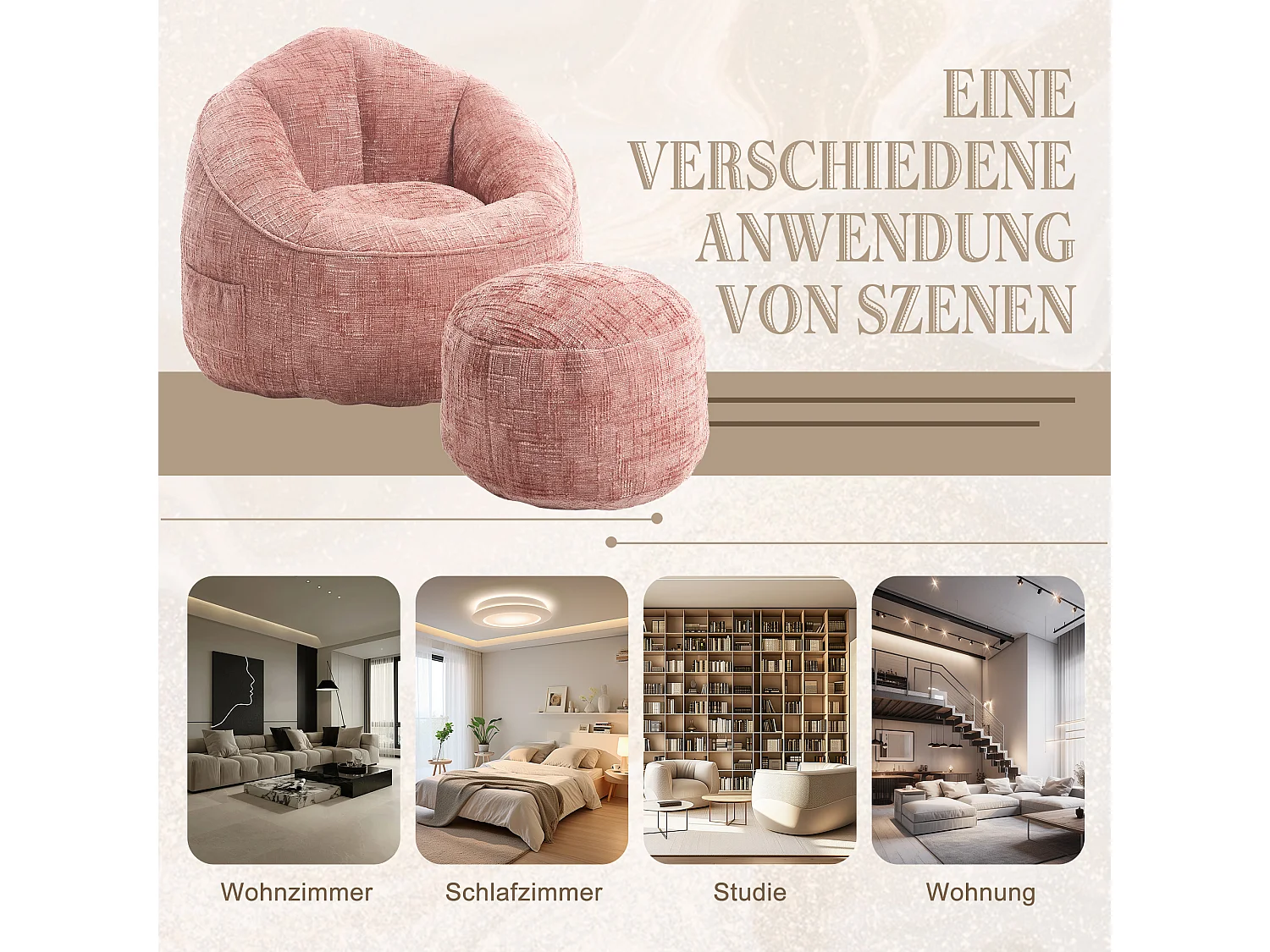 Pouf poire velours chenille rose - ultra confortable – repose‑pieds inclus – poches latérales – parfait pour salon et chambre