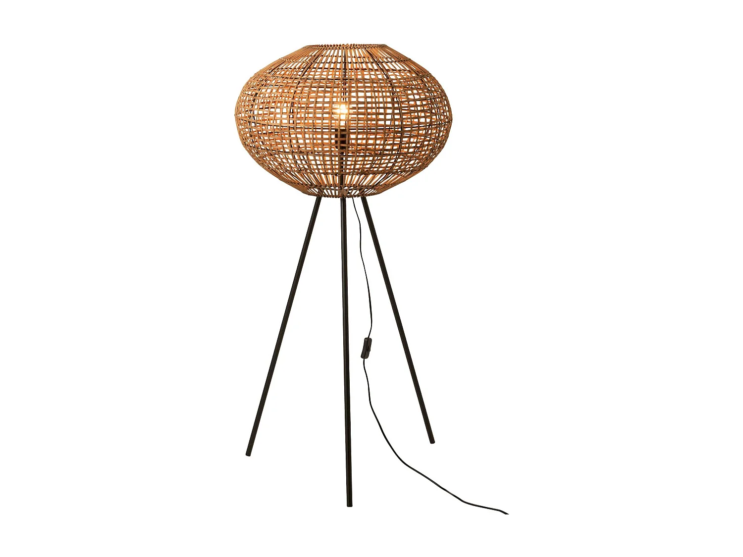 Lampadaire trépied Teller en Rotin