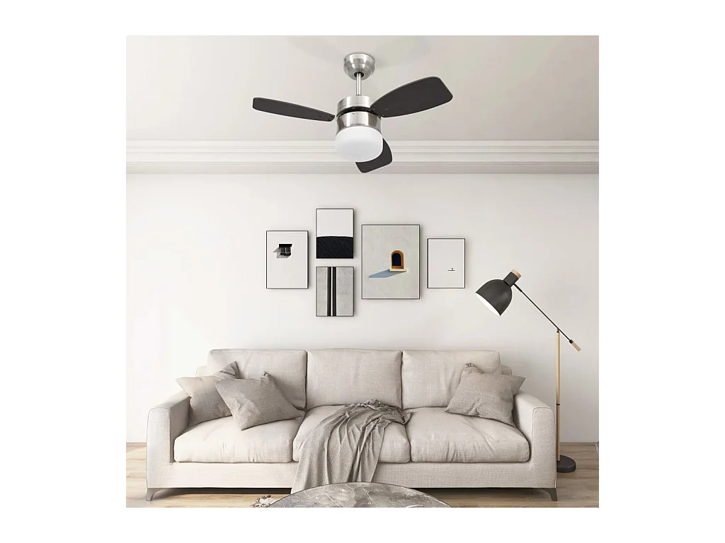 Ventilateur de plafond lampe et télécommande 76 cm Marron foncé FR319320