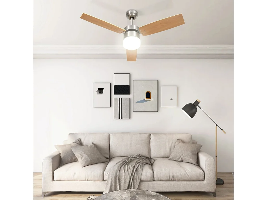 Ventilateur de plafond lampe et télécommande 108cm Marron clair FR804083