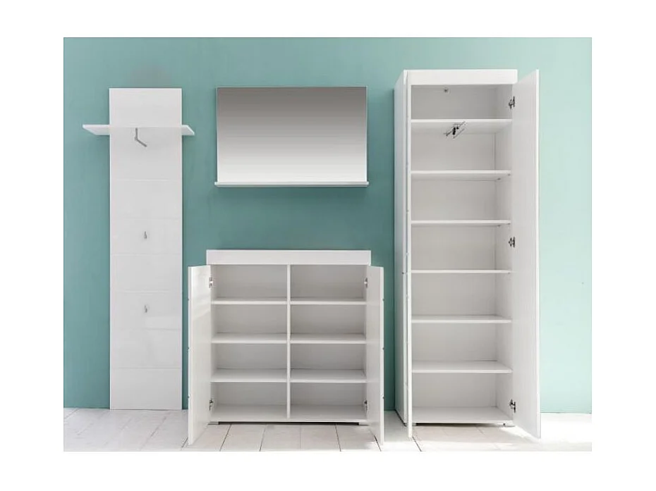 Ensemble meuble d'entrée avec miroir 4 pièces blanc brillant Kelia