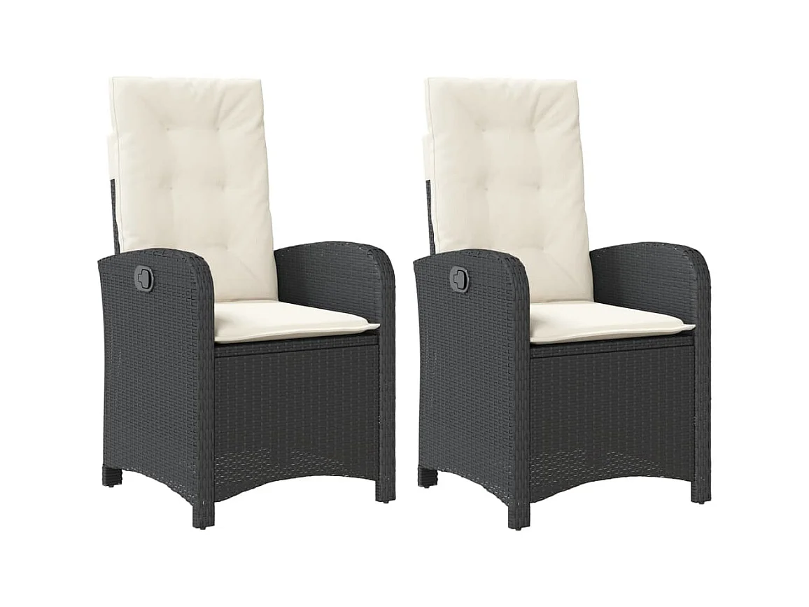 Set van 2 verstelbare tuinstoelen met zwarte rotan kussens