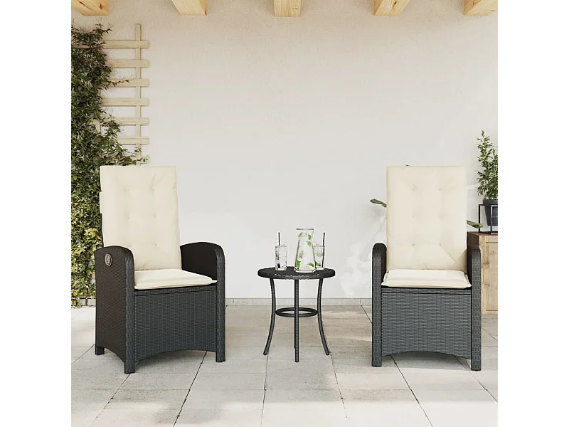 Chaises inclinables de jardin lot de 2 et coussins noir rotin