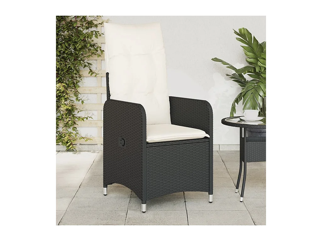Chaises inclinables de jardin lot de 2 et coussins noir rotin