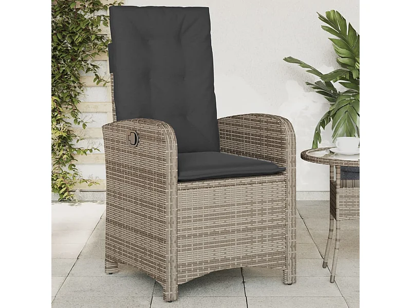 Chaise inclinable de jardin avec coussins gris résine tressée