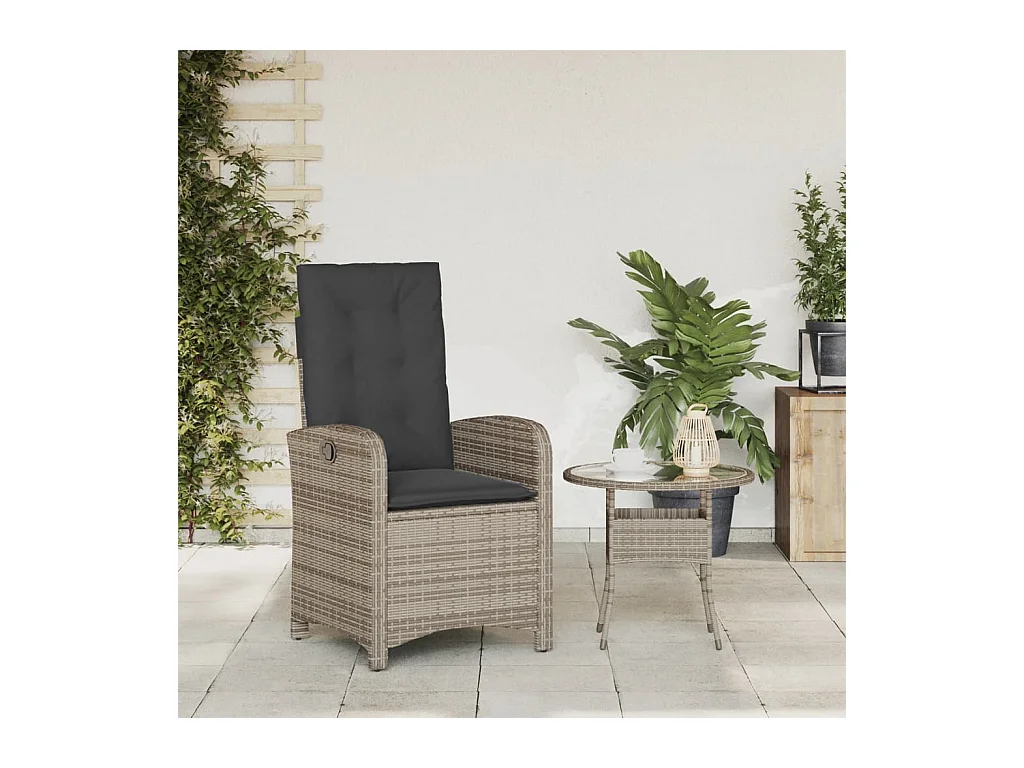 Chaise inclinable de jardin avec coussins gris résine tressée