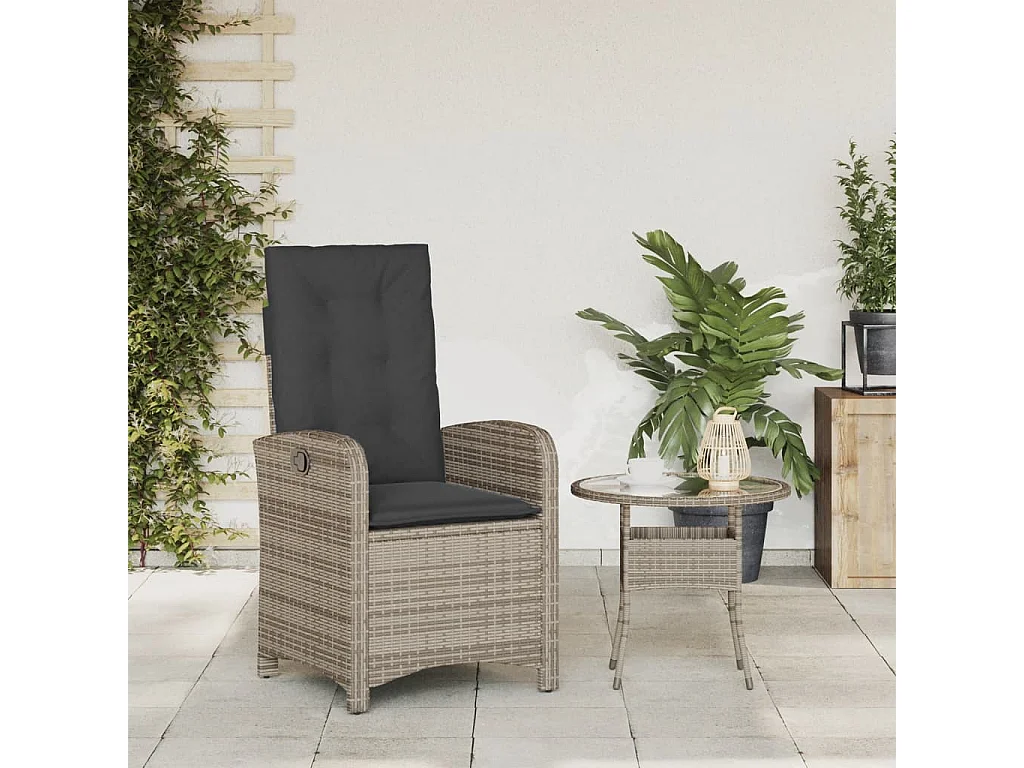 Chaise inclinable de jardin avec coussins gris résine tressée