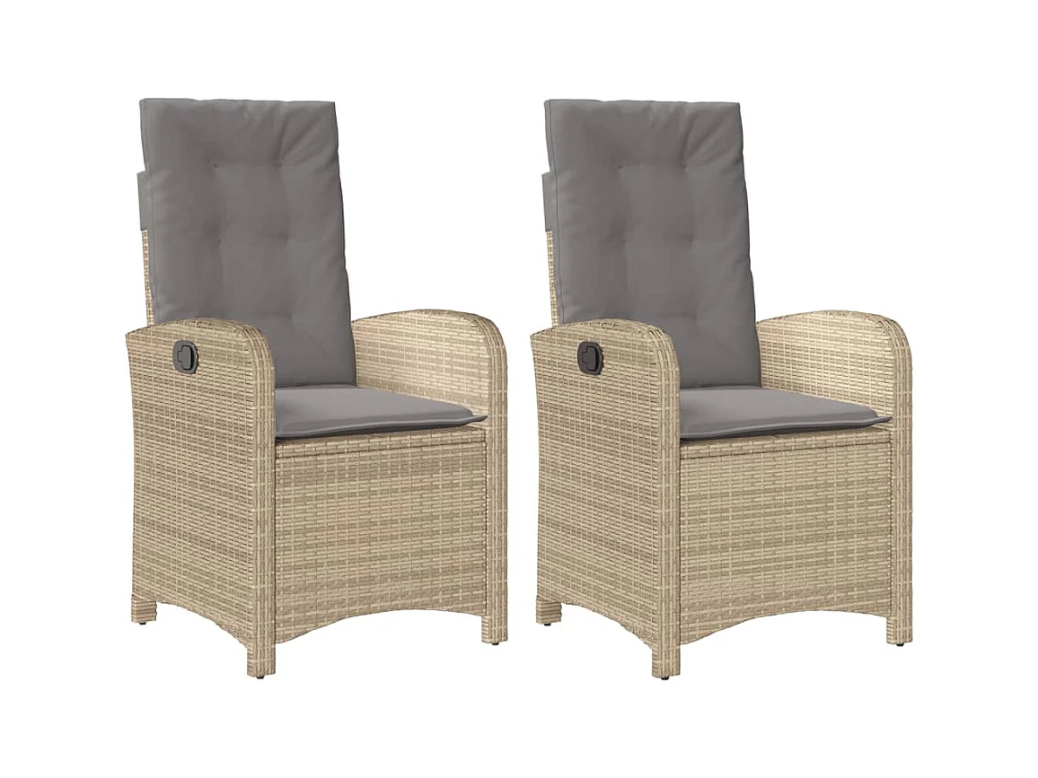 Conjunto de 2 sillas de jardín reclinables con cojines de resina tejida