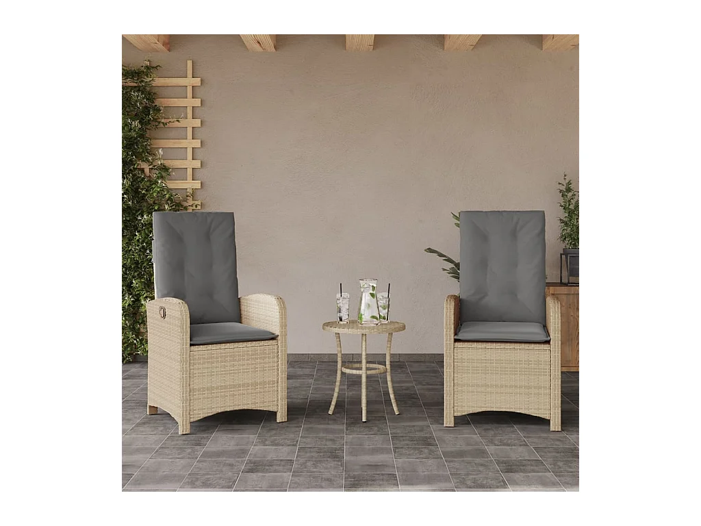 Chaises inclinables jardin lot de 2 et coussins résine tressée