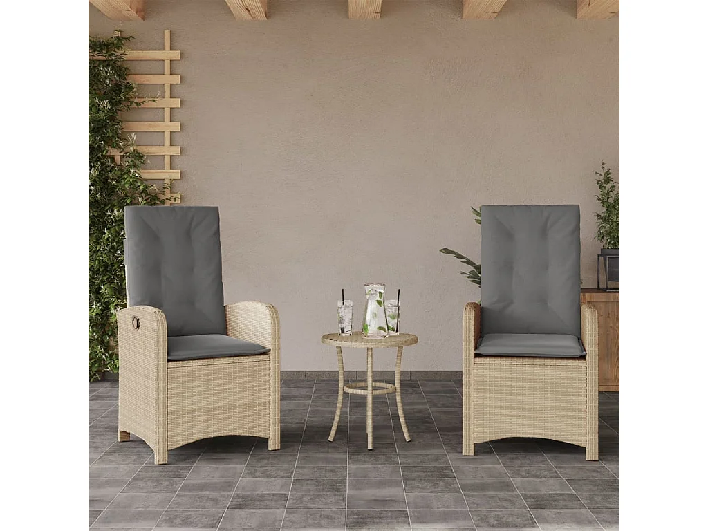 Chaises inclinables jardin lot de 2 et coussins résine tressée