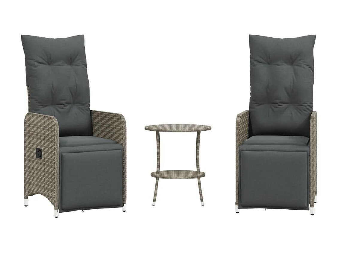 Conjunto de 2 sillas de jardín reclinables y mesa de resina de mimbre