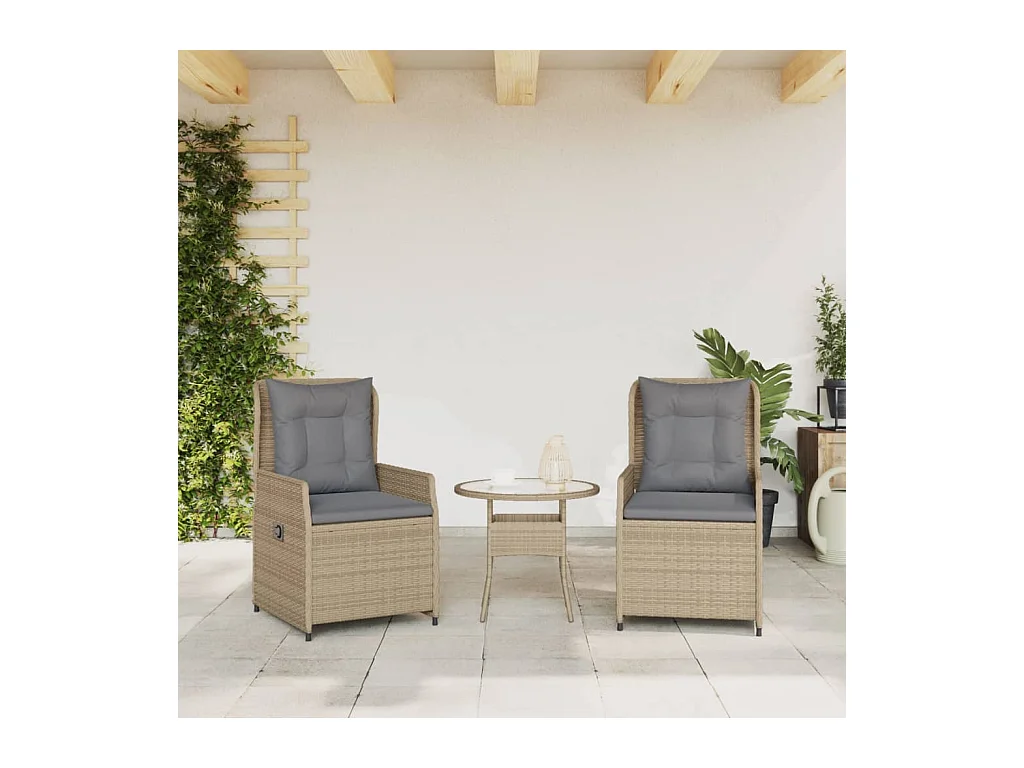 Set di 2 sedie da giardino reclinabili in resina intrecciata beige