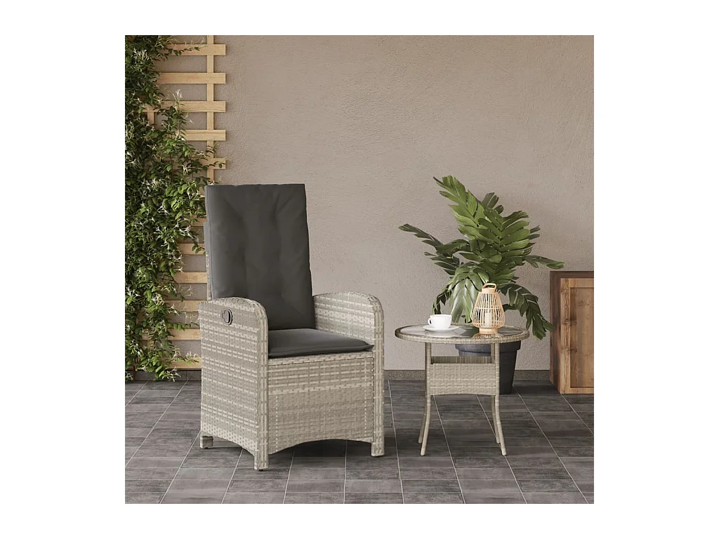 Chaise inclinable de jardin coussins gris clair résine tressée