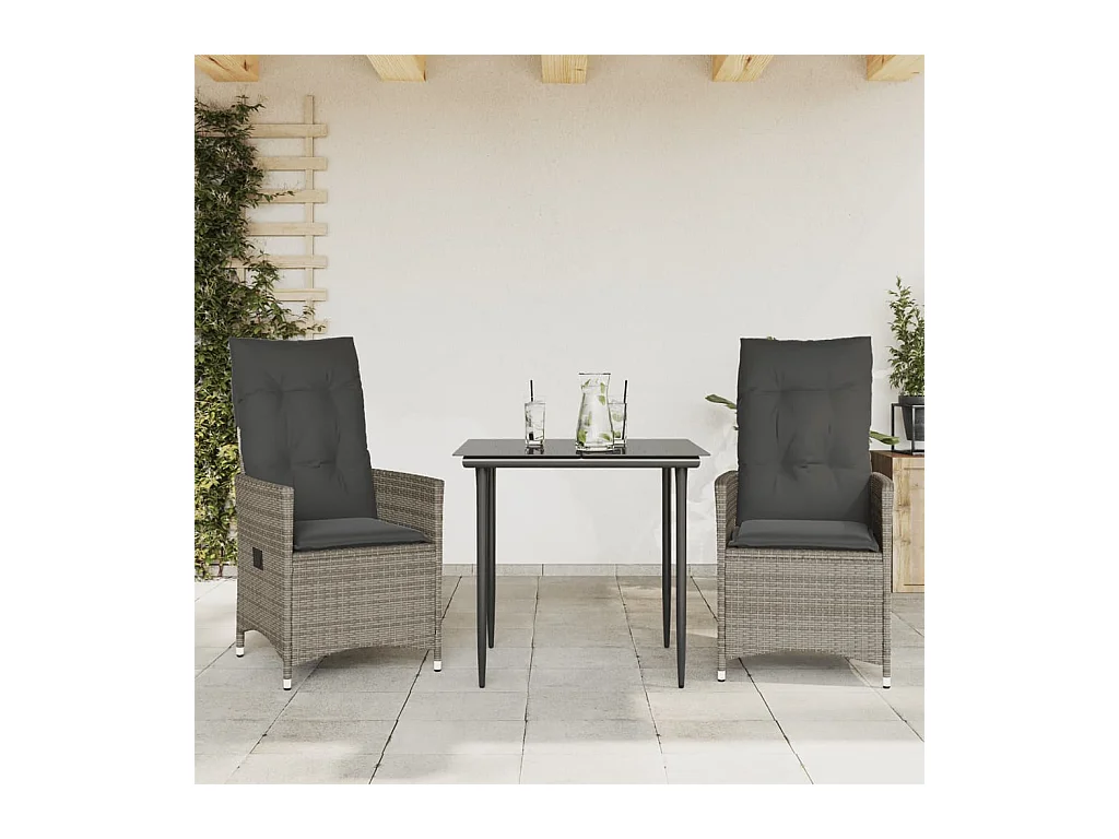 Set van 2 verstelbare tuinstoelen met grijze rotan kussens