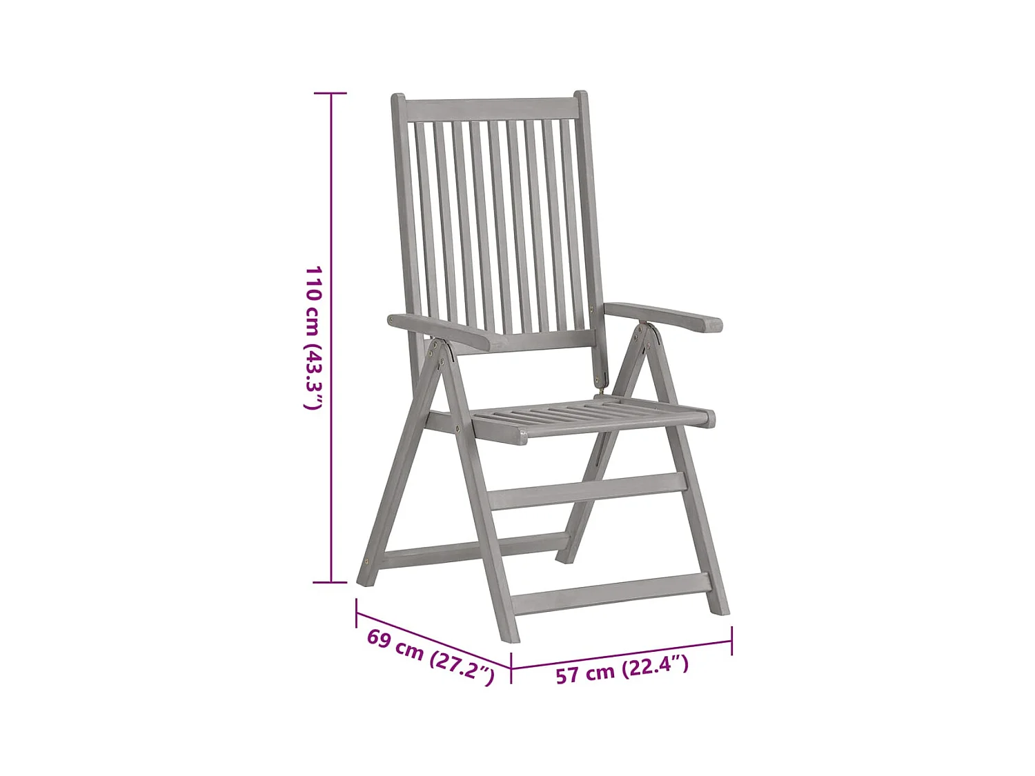 Chaises inclinables de jardin lot de 4 et coussins Bois acacia