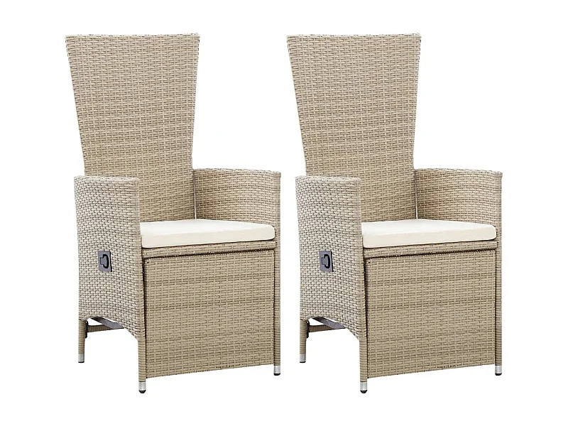 Chaises inclinables lot de 2 et coussins Résine tressée Beige
