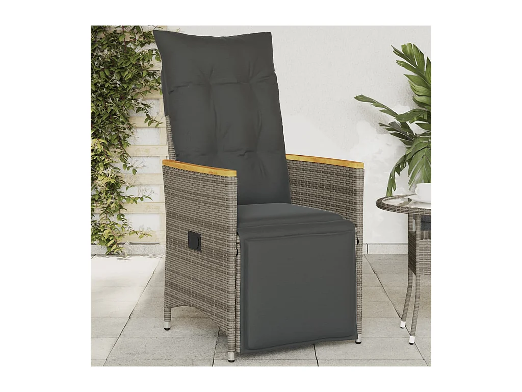 Sedia da giardino reclinabile con cuscini in vimini di resina grigia