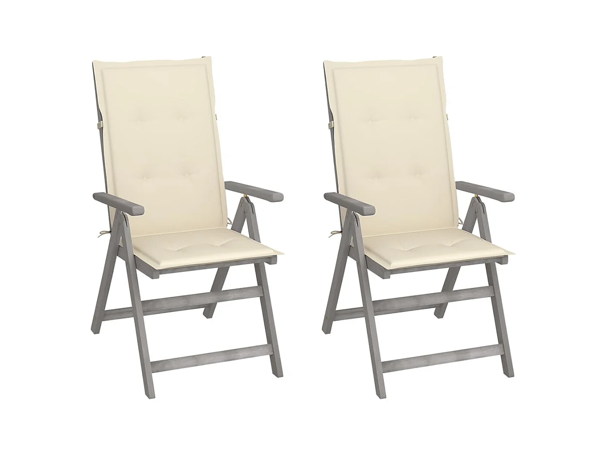 Set van 2 verstelbare tuinstoelen met kussens Acaciahout