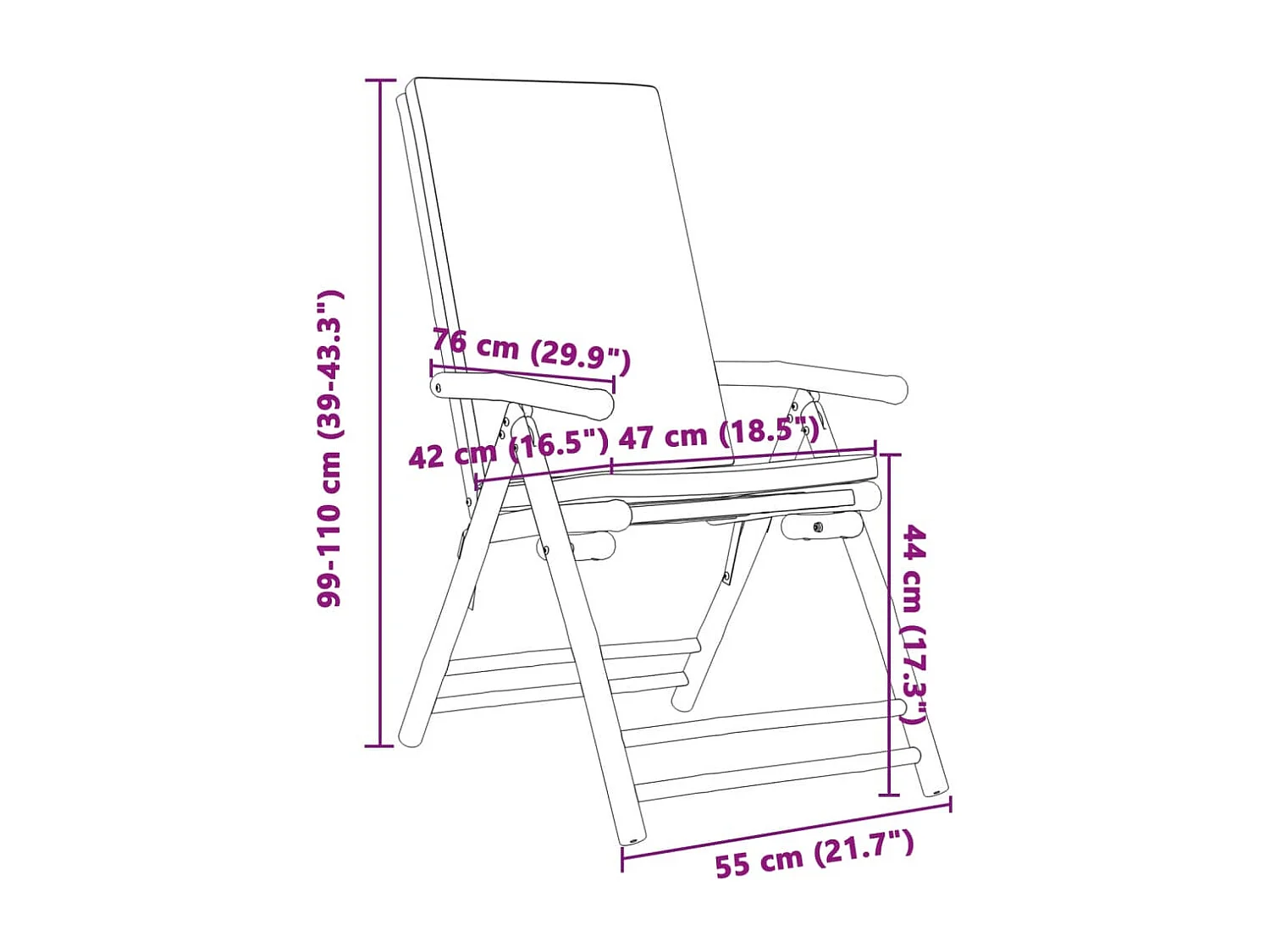 Chaises inclinables de jardin pliantes lot de 6 coussins bambou