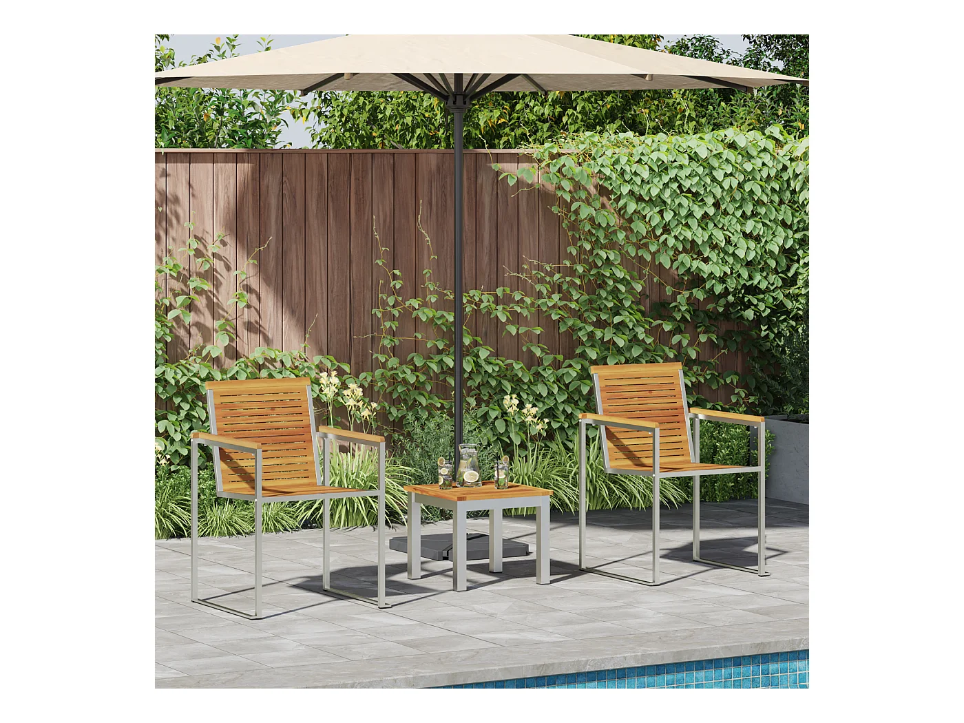 Transat avec Chaises de Jardin 3 pcs en Bois Massif d'Acacia